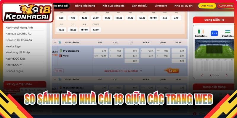 So sánh kèo nhà cái 18 giữa các trang web